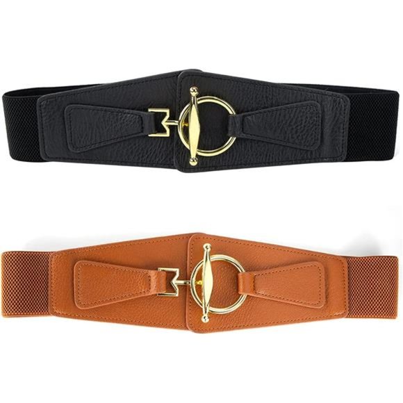 Caysep Women Vintage Stretchy Faux Leather Waist Belts with Metal Buckle main image 7